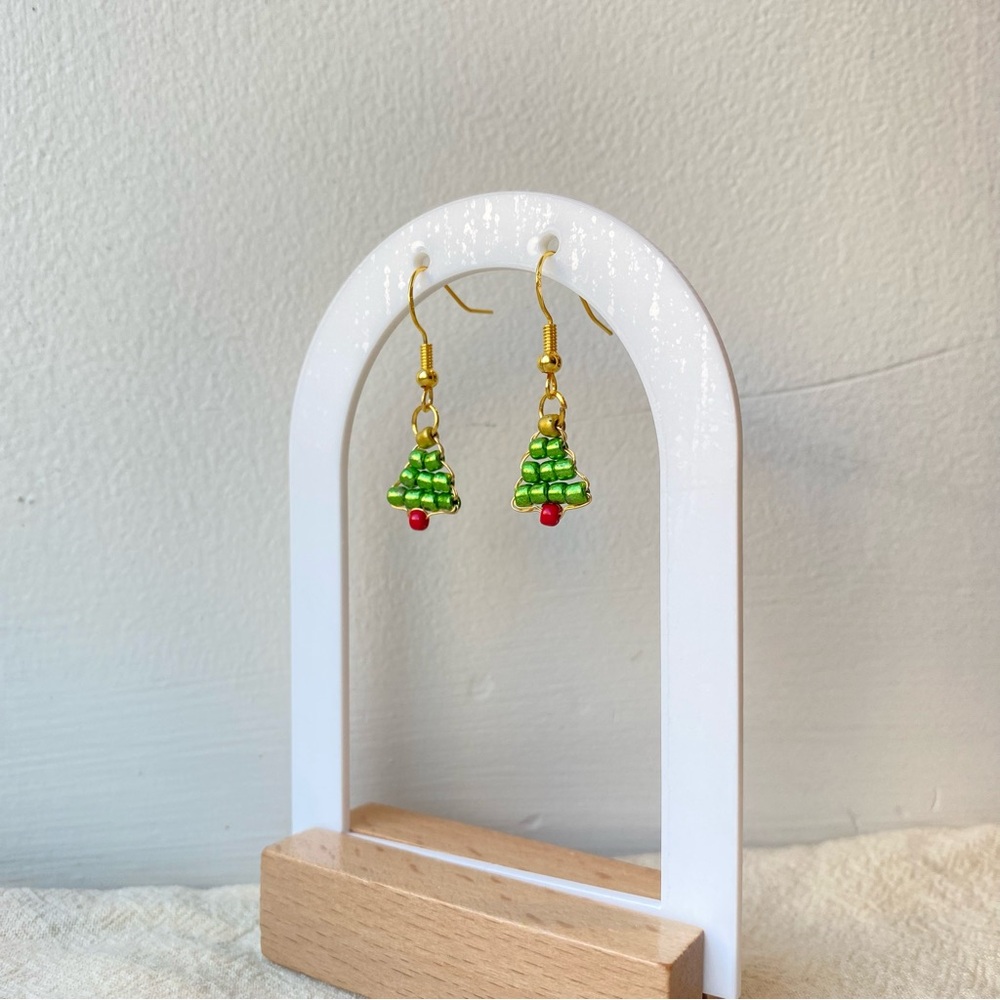 Handmade Christmas Tree Earrings, Holiday Earrings, Christmas Gift - Picture 3 of 5